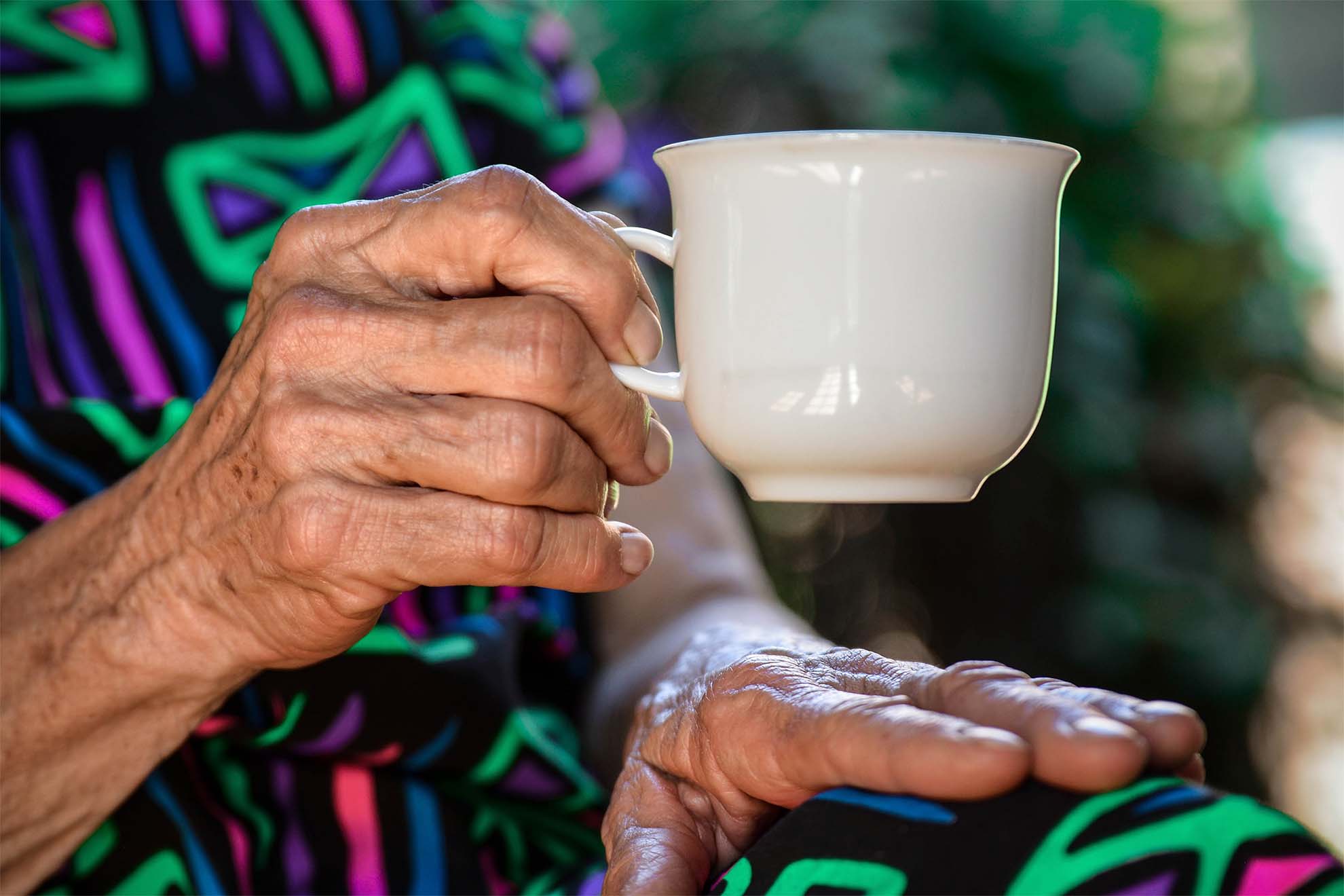 resident with a cup of tea